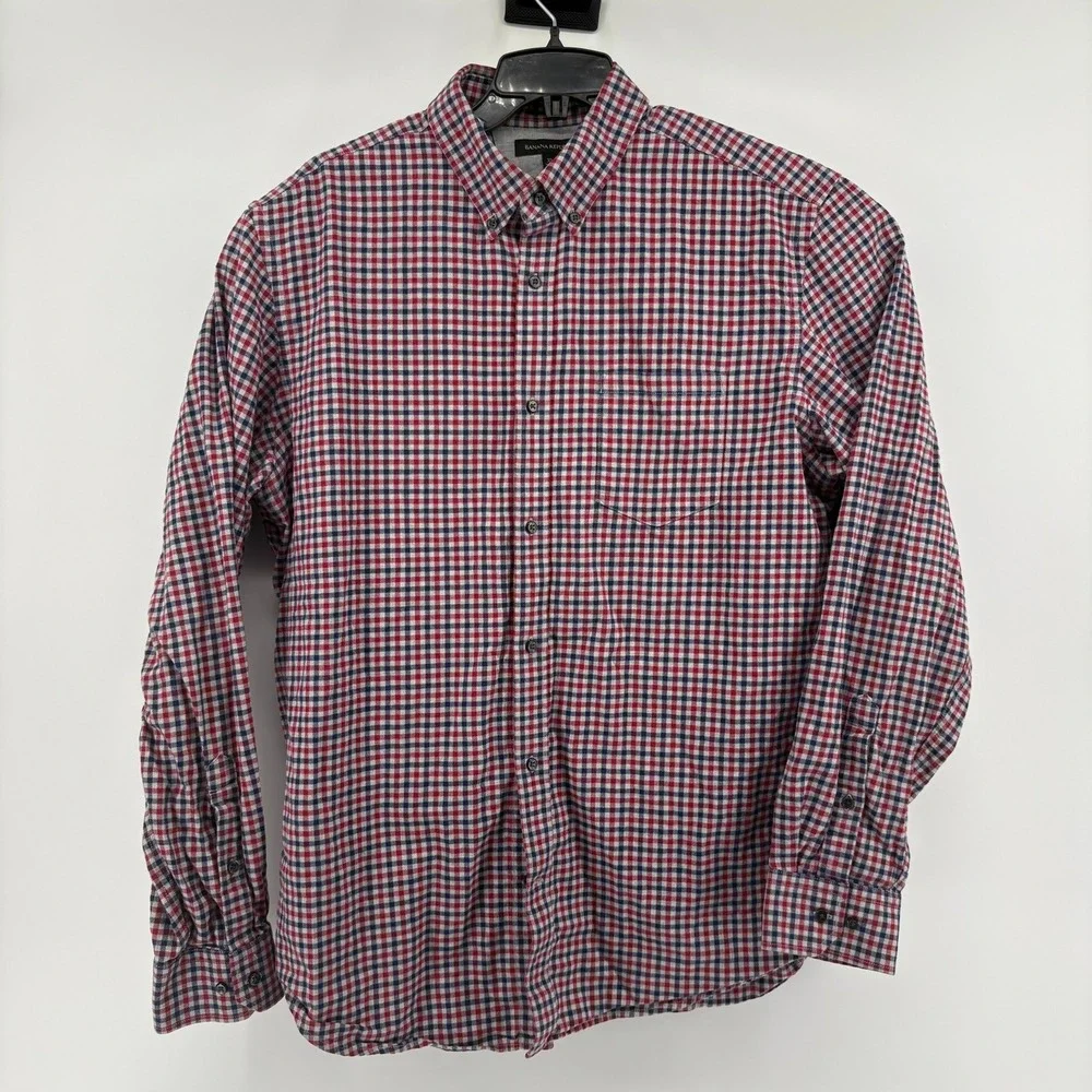 Banana Republic Mens XL Crimson Red Gingham Twill Button Down Shirt 235740-01